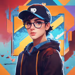 a person with glasses and a hat on,a boy wearing glasses and a baseball cap