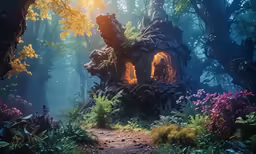 a painting of a large tree stump in the forest