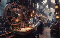 a man in a suit and vest working on a computer at a desk