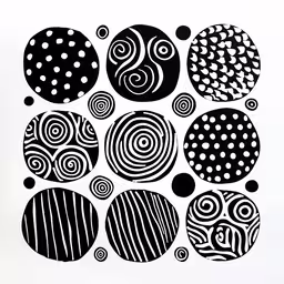abstract art with black and white circles,an image of an abstract painting