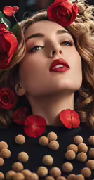 an image of a woman that has nuts on her head