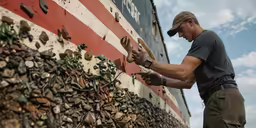 a man putting some stuff on a wall