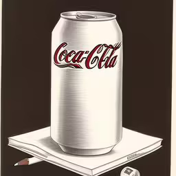 an illustration of a can of coca - cola next to pencils
