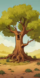 a cartoon shows a tree that has been cut in half,the tree in the desert is really large