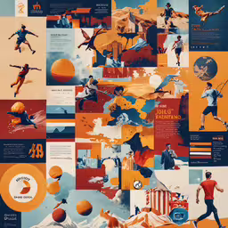 there are various images of men in action,an artwork piece is shown of various different things