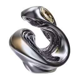 a sculpture with a gold and silver object on top