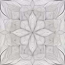 a drawing of a square shaped flower with four squares,a flower with some shapes to the side and some lines to the side,this black and white drawing is of an intricate geometric design,an intricate floral design with geometricly shaped lines,a drawing that shows an intricate pattern with black lines on it