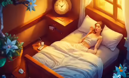 a woman lies on her bed in the bedroom