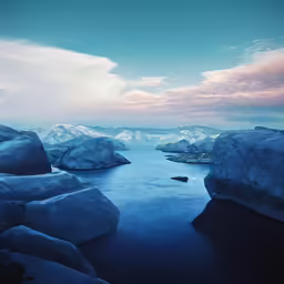 the water is frozen as the sun sets