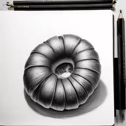 black pencil drawing of a large spiral shaped object
