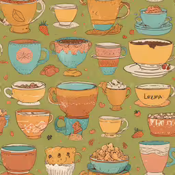 tea cups, and a bowl are all different color options,many tea cups are lined up against a green background