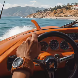 a man drives a car on the beach