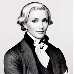 a woman with short hair standing up and posing for a photo