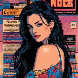 an illustration of a woman in floral dress looking into the distance
