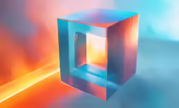 a light - filled cube with orange and blue highlights