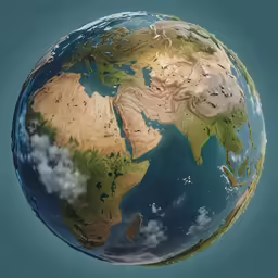 an extremely detailed image of a globe with clouds around