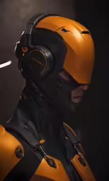 the back view of a person in a suit wearing earbuds
