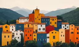 a colorful village in the mountains is seen
