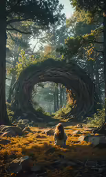 a painting depicting two animals in the forest