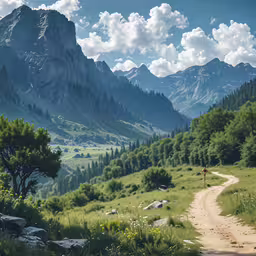 there is a small path through the green hills