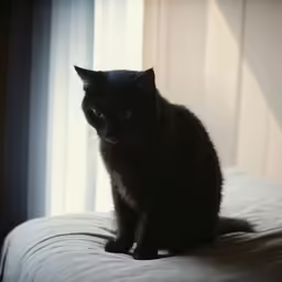the cat is sitting on top of a bed