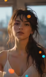 young woman looking to the side at sunset