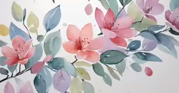 watercolor painting of flowers and leaves on the side of a wall