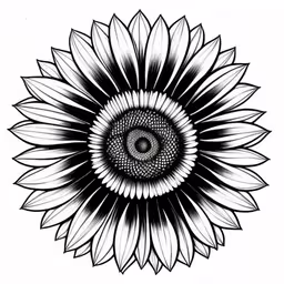 a sunflower drawing in black and white with the center being a flower