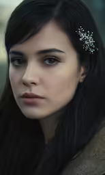 the woman is wearing a hair pin on her head