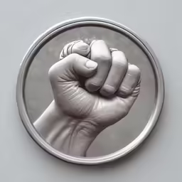 a circle with a fist photo on it