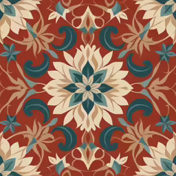 a red floral pattern with leaves and circles