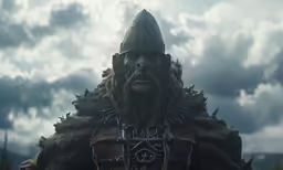 a very creepy looking character standing under clouds