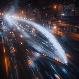 a city at night with traffic jams and bright streetlights