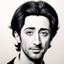 a drawing of a man with black hair and a black shirt