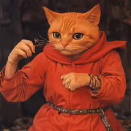 a cat dressed as a wizard has something in its hand