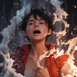 the girl is making a face and holding up her hands