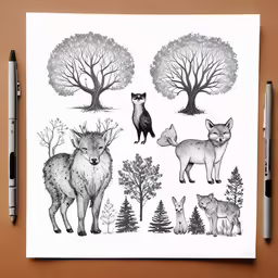 a drawing of foxes and foxes are shown