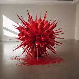 a large red sculpture in an empty room