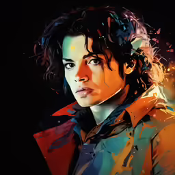 the painting shows a woman with dark hair and blue eyes