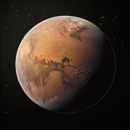 a red planet is seen with a small amount of stars
