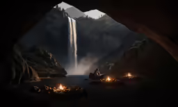 the water fall is located in the cave of a mountain