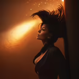a woman that has her hair out