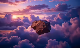 a rock in the sky with the sun setting