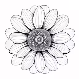 a flower drawn in pen on paper,a drawing of a sunflower on a white background