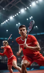 a man holding a tennis racquet on top of a court