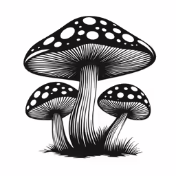 a drawing of two mushrooms sitting on the grass