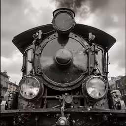 the front of an old steam locomotive engine