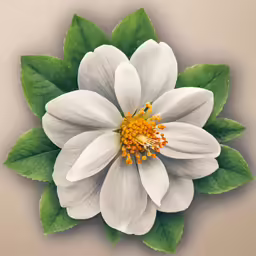 a white flower with green leaves surrounding it