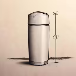 a drawing of a trash can and plant