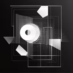 an abstract black and white photo of geometric lines, square shapes, and intersecting lines
